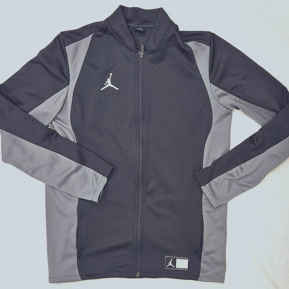 NIKE JORDAN JUMPMAN DRI FIT WARM UP JACKET GREY BLACK WHITE EUC LARGE TALL